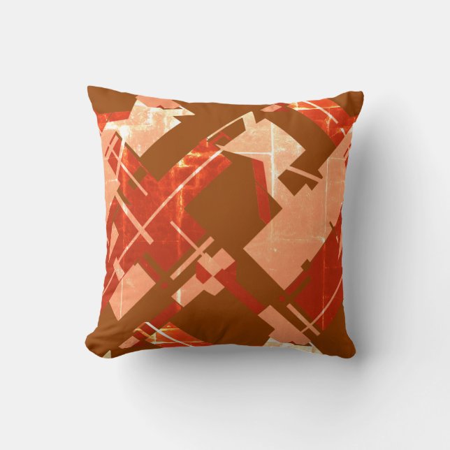 Copper Rust Patterned Effect Diagonal Geometric Throw Pillow (Front)