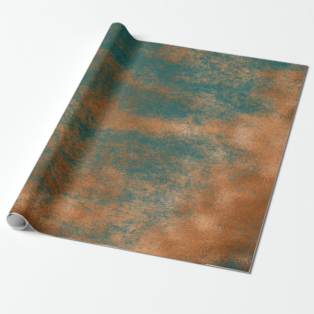 Copper Rust Teal Patina Metallic Urban Abstract Wrapping Paper (Unrolled)
