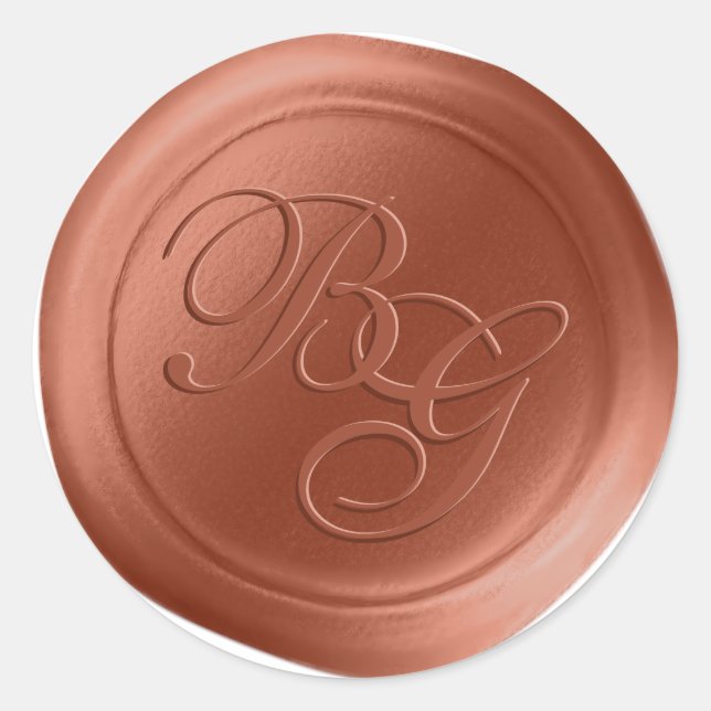 Copper Script Double Monogram Wax Seal Stickers (Front)