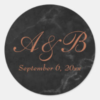 Copper Script Initials & Date w/ Faux Black Marble
