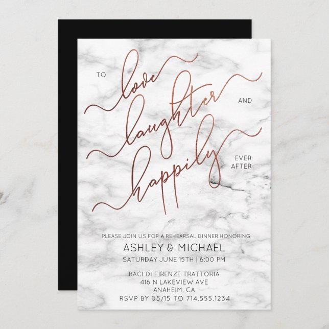 Copper Script Marble Black Rehearsal Dinner Invite (Front/Back)