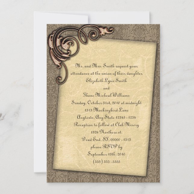 Copper Scroll Elegant Steampunk Wedding Invitation (Front)