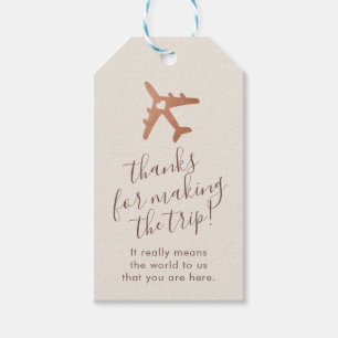 Copper Sepia Romantic Airplane Travel Favour Gift Tags