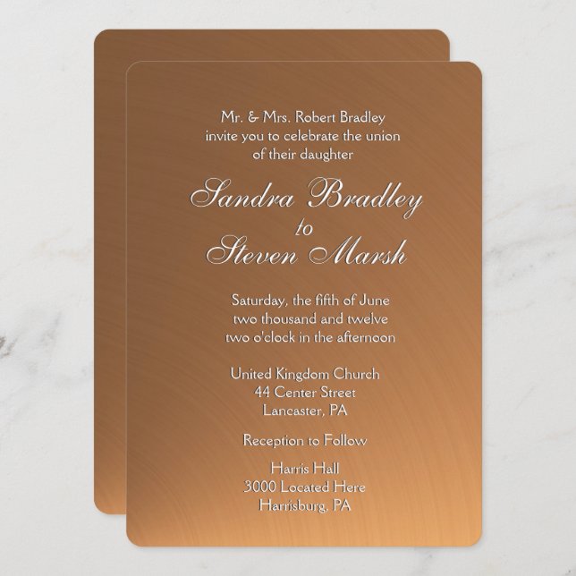 Copper Shine Wedding Invitation (Front/Back)