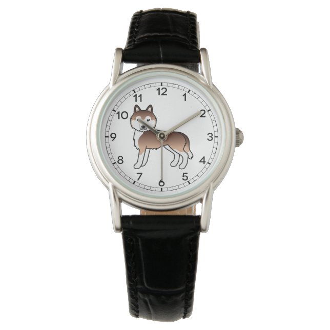 Copper Siberian Husky Cute Cartoon Dog Watch (Front)