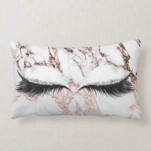 Copper Silver Glitter Eyes Makeup Marble Stone Lumbar Pillow