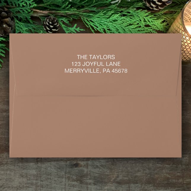 Copper Simple Modern Boho Return Address Christmas Envelope (Personalize this copper modern envelope. This boho tan Christmas card envelope simple yet elegant.)