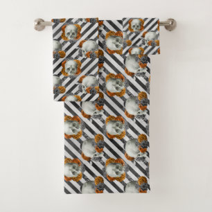 Copper skull flower stripe Halloween Bath Towel Set