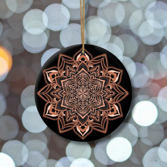Copper Snowflake on black Ceramic Ornament (Creator Uploaded)