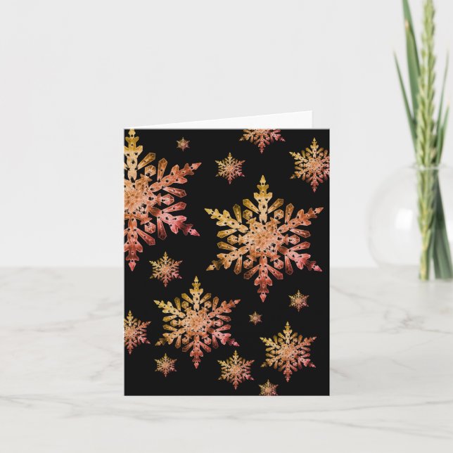 Copper Snowflake on Black Holiday Card (Front)