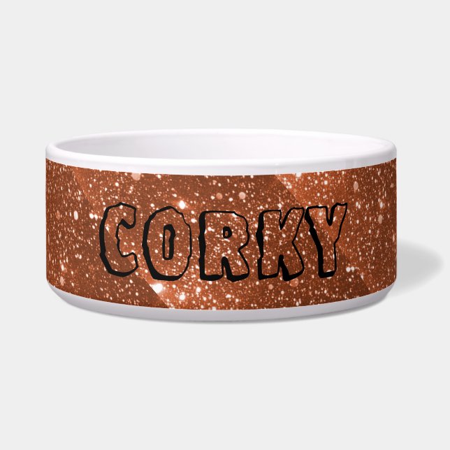 Copper Sparkle Personalized Pet Food Water Bowl (Front)
