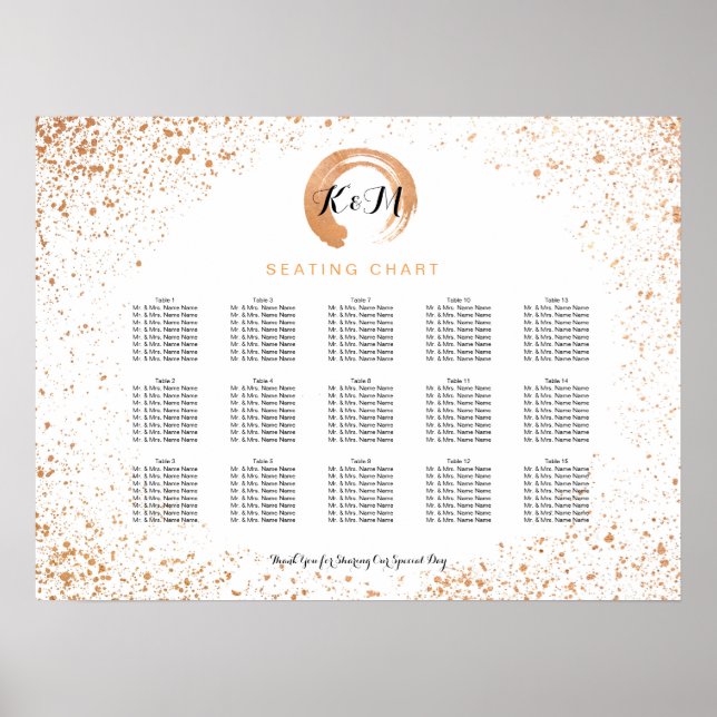 Copper Spray Wedding Reception Seating Chart (Front)