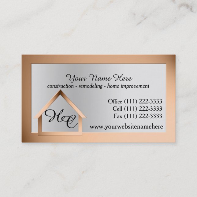 Copper Steel House Building with Monogram Business Card (Front)