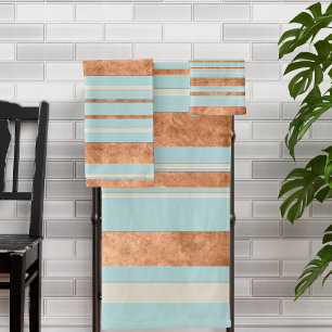 Copper Stripe Robins Egg Blue Bathroom Towel Set