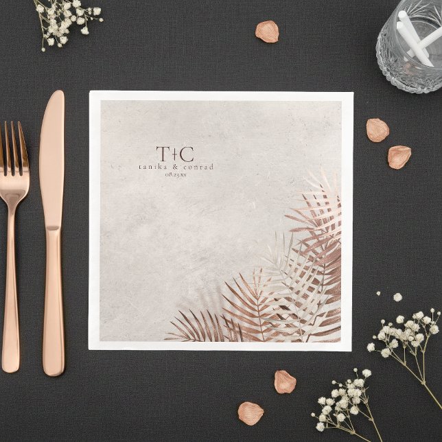 Copper Sunset Palm Leaves on Stone ID1323 Napkin (Creator Uploaded)
