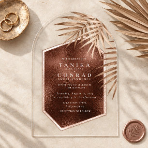 Copper Sunset Palms Wedding Dark Arch ID1323 Acrylic Invitations
