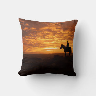 Copper Sunset Warm Tones Cowboy Silhouette Art Throw Pillow