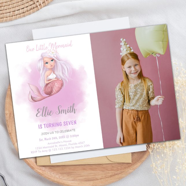 Copper Tail Mermaid Birthday Invitations w photo (Copper Tail Mermaid Birthday Invitations w photo)