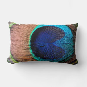 Copper/Teal/Blue Peacock Feather Lumbar Pillow