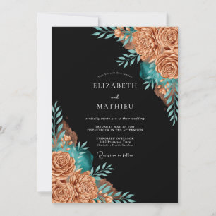 Copper Teal Floral Whimsy Wedding Invitation