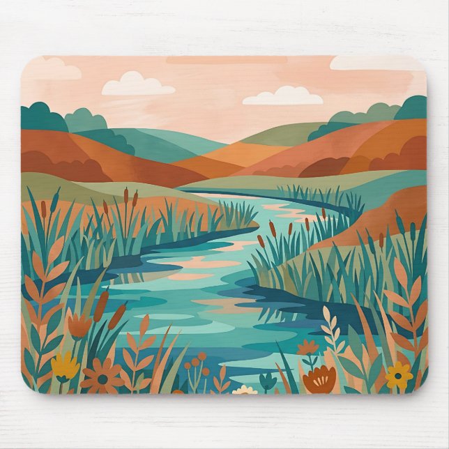 Copper & Teal Riverside Meadow Mousepad (Front)