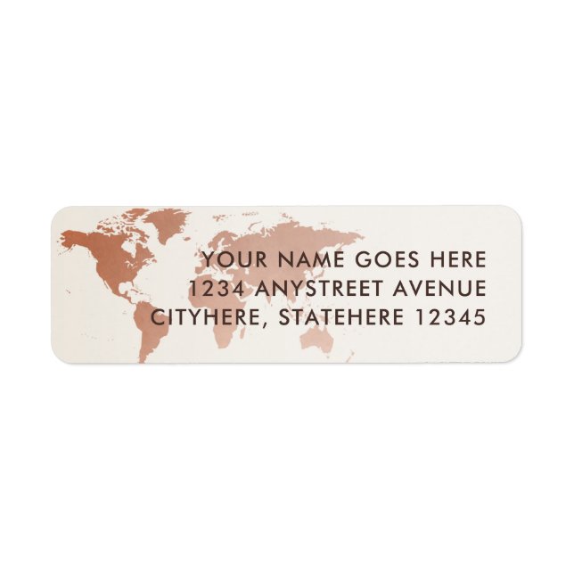 Copper Terracotta Tan World Map Adresse de retour (Devant)