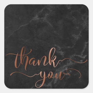 Copper Thank You Script Over Black Marble Square Sticker
