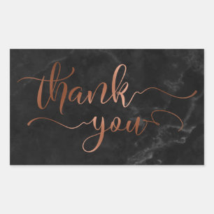 Copper Thank You Script Over Black Marble Sticker