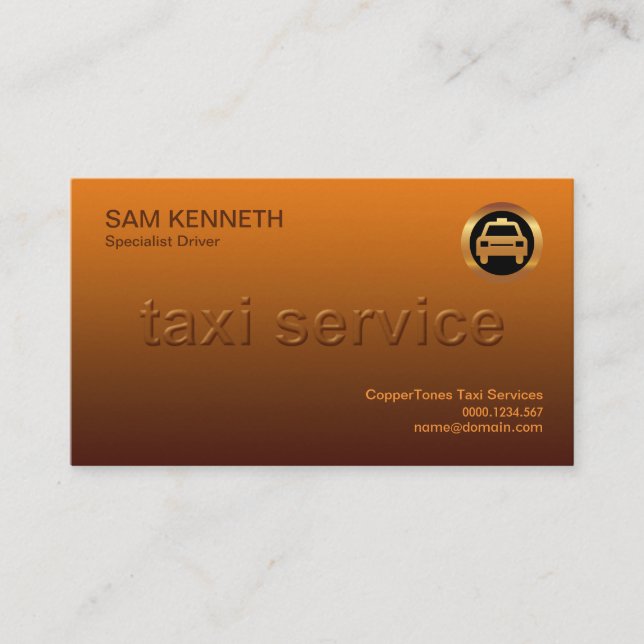 Copper Tones Embossed "Taxi Service" Business Card (Front)