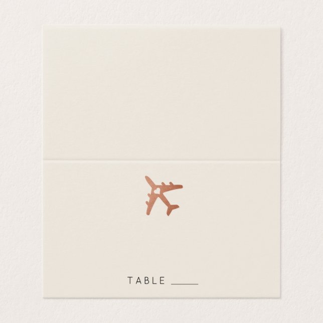 Copper Travel Theme Airplane Place Card (Outside Unfolded)