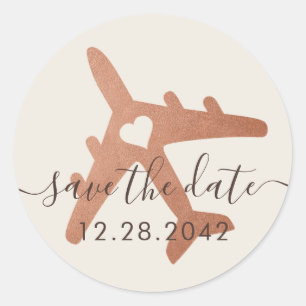 Copper Travel Theme Wedding Save the Date Classic Round Sticker