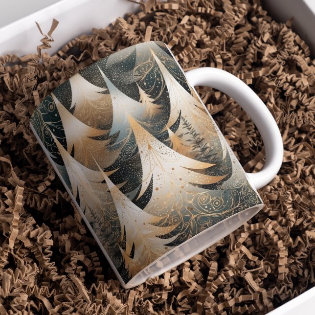 Copper Trees In A Forest Pattern Design Mug (Copper and neutral tones holiday trees in a forest coffee mug for the holidays.)