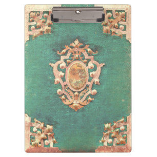 Copper trim opal green frayed fabric clipboard