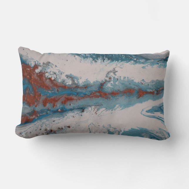 Copper Turquoise Abstract Blue Modern Contemporary Lumbar Pillow (Front)