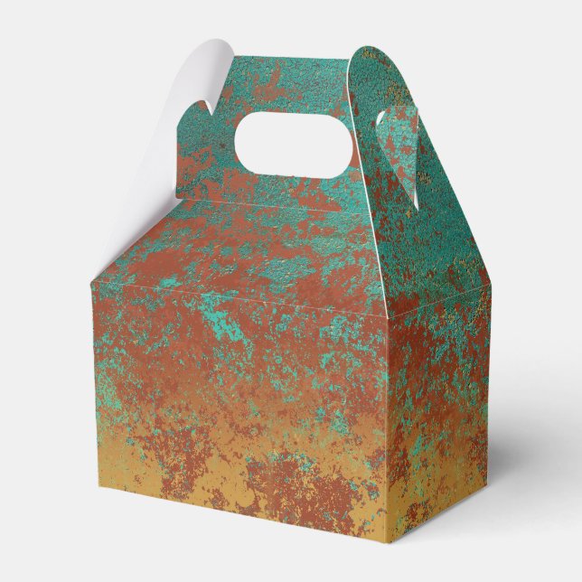 Copper Turquoise Blue Orange Brown Favor Box (Front Side)