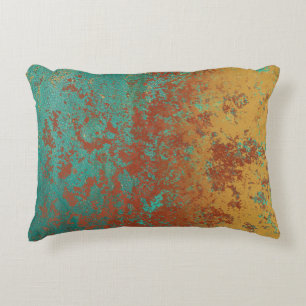 Copper Turquoise Blue Orange Brown Texture Accent Pillow