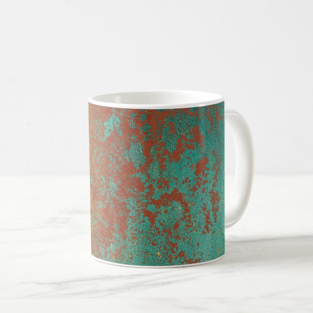 Copper Turquoise Blue Orange Brown Texture Coffee Mug (Front Right)