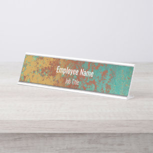 Copper Turquoise Blue Orange Brown Texture Desk Name Plate