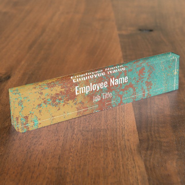 Copper Turquoise Blue Orange Brown Texture Nameplate (Side)
