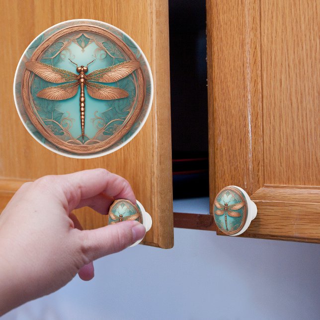 Copper Turquoise Framed Dragonfly Ceramic Knob (Creator Uploaded)