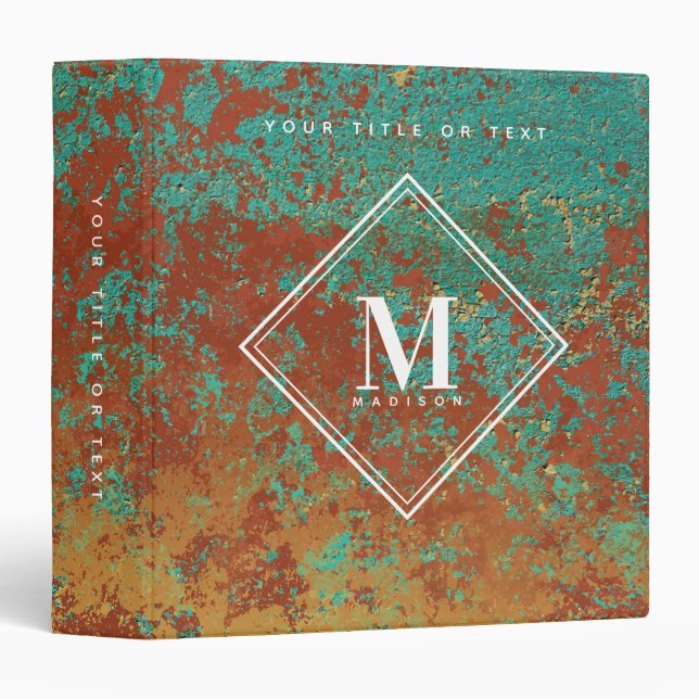 Copper Turquoise Metallic Texture Monogram Binder (Front/Spine)