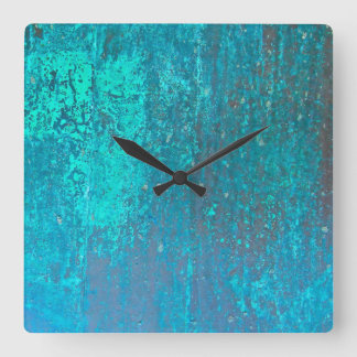 copper verdigris teal abstract modern art design square wall clock