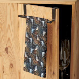 Copper Waves Abstract Geometric Flow Pattern 1303 Kitchen Towel