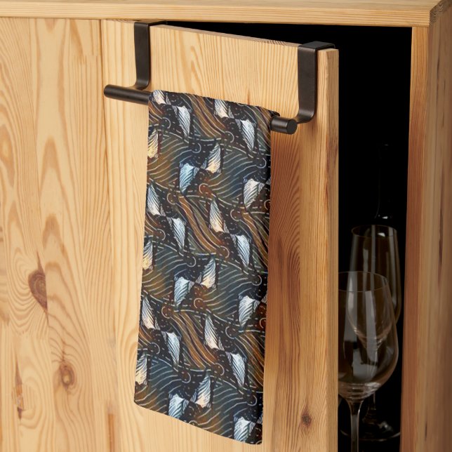 Copper Waves Abstract Geometric Flow Pattern 1303 Kitchen Towel (Thirds Fold)