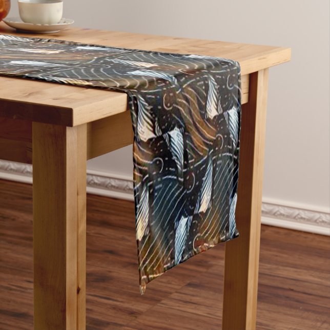 Copper Waves Abstract Geometric Flow Pattern 1303 Short Table Runner (In Situ)