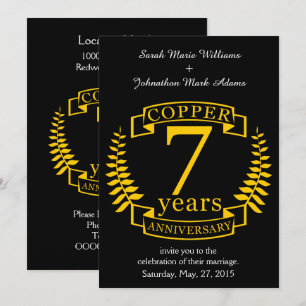 Copper wedding anniversary 7  years invitation