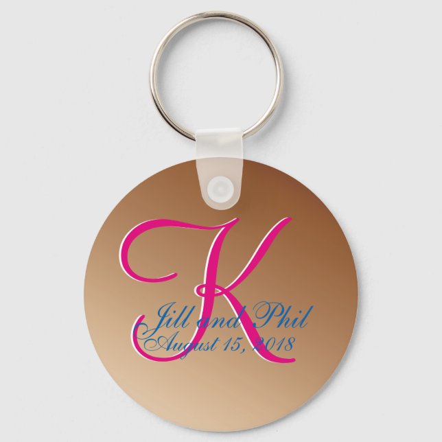 Copper Wedding Monogram Brown P:ecan Great Value Keychain (Front)