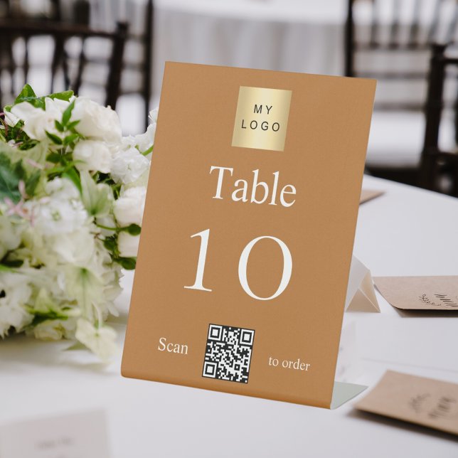 Copper white business logo QR code table number Pedestal Sign (Creator Uploaded)