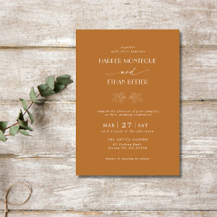 Copper & White Holly Tree Leaves Clean Wedding Invitation
