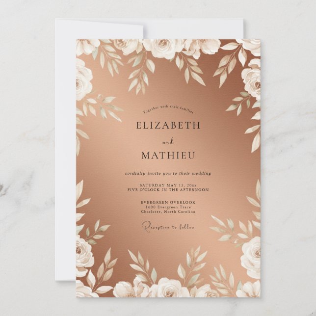 Copper White Leafy Wedding Invitation (Front)